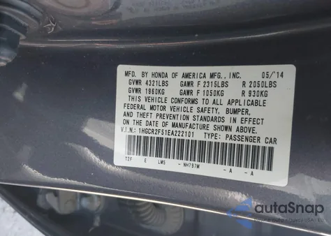 2014 Honda Accord Sport из США, поврежденный, VIN 1HGCR2F51EA222101